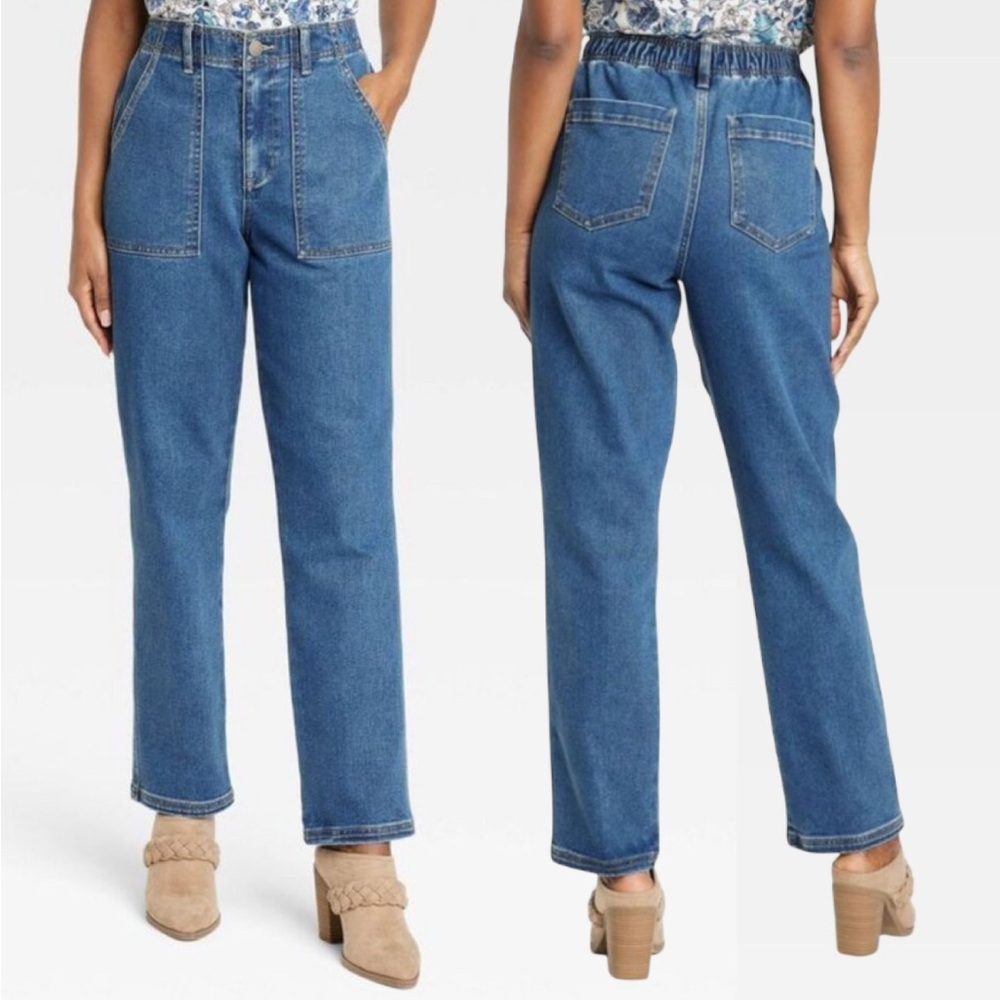 Knox Rose Classic High-Rise Straight Jeans in Medium Blue Denim